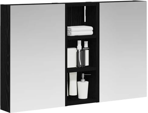 vidaXL Badezimmerschrank-Set 3 pcs 80 x 10,5 x 50 cm Holzwerkstoff, Badezimmer-Schrank, rechteckiger LED-Spiegel, moderner Wand-Organizer, praktischer Platzsparer