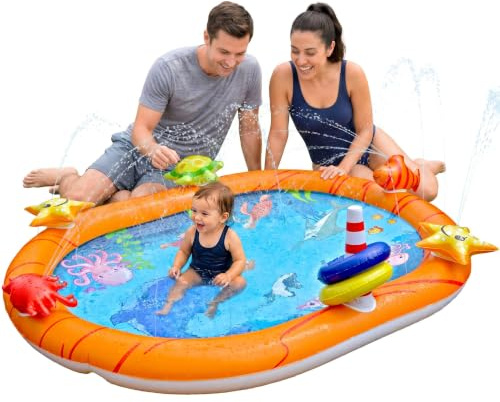 Splosh Sealife Splash Pad Pool For Toddlers With Max 10cm Pool Depth | Splashing/Paddling Pool For Kids Age 2-5 Years - Includes BONUS Inflatable Games - Toddler Swimming Pool - Size 1.5m x 1.15m