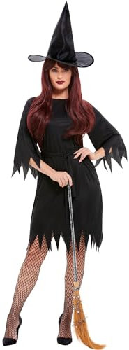 Halloween! Smiffys Kostüm Gruselige Hexe, Schwarz, mit Kleid, Gürtel und Hut