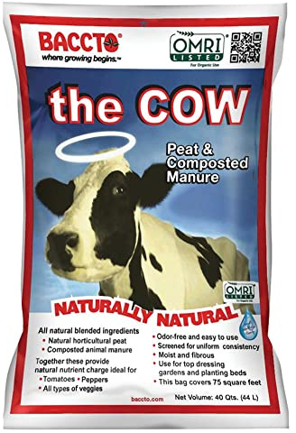 Michigan Peat Baccto Wholly Cow Horticultural Compost and Manure for Soil Amendment, Lawn Care, Vegetable Garden Beds, and More, 40 Quart Bag