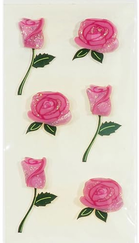 Artoz 3D Sticker Rosen Rosa mit Grünen Blättern, Handgefertigt, Swiss Design, Selbstklebend, 6 Stück pro Blatt