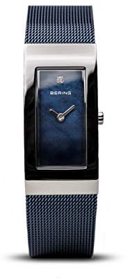 BERING Damen Quarz Uhr | Armbanduhr 17 mm silbernes Edelstahlgehäuse und blaues Zifferblatt | Milanaisearmband | Saphierglas | 5 ATM | 10817-307