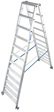 Stufen-DoppelLeiter, fahrbar (Alu), Arbeitshöhe 4,6 m,Leiternhöhe 2,80 m, Stufenanzahl 2x12, 20,8 kg
