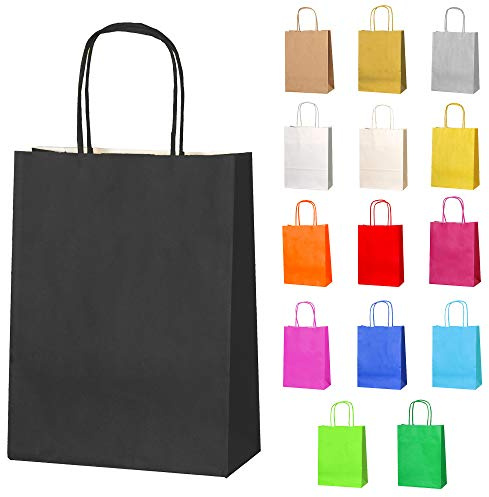 Thepaperbagstore 20 Black Small Paper Bags with Twist Handles, 18x22x8cm | colour recyclable kraft, ideal for sweets, favours, gifts, weddings, birthdays, parties and events
