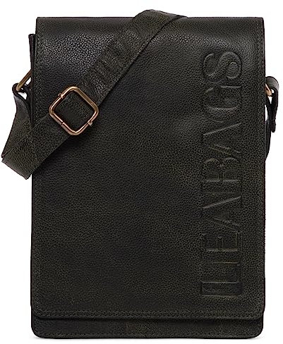LEABAGS Leder Umhängetasche Herren & Damen I Messenger Bag mit Schultergurt I Schultertasche I Arbeitstasche I Tragetasche I Handtasche I Echtleder Tasche I Pine Green
