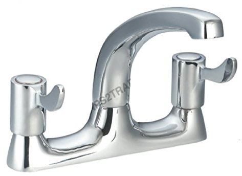 TAPS2TRAPS Lever Kitchen Sink Deck Mixer Tap - Easy Quarter Turn Lever Handles - Twin Hole Fitment