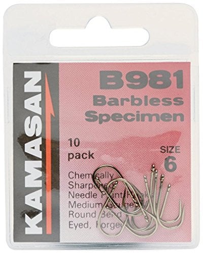 Kamasan B981 Eyed Barbless Hooks - Size 6, One Size