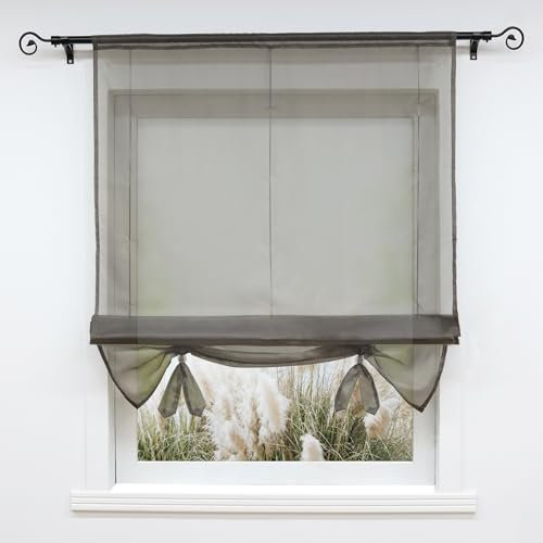 Voile Raffrollo Bändchenrollo mit Tunnelzug Gardinen 1er-Pack Vorhang H*B 155 * 80cm Grau