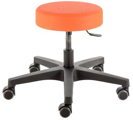 Drehhocker für Erzieherinnen, niedrige Sitzhöhe, ca. 38 - 44 cm (Gleiter)/ca. 40 - 46 cm (Rollen), bunte Farben, Polsterdekor:Dekor orange, Rollen/Bodengleiter:Rollen (Sitzhöhe ca. 40 - 46 cm)