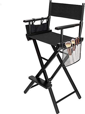 mefeir 31 Height Tall Directors Chairs Folding Artist Makeup with Replacement Cover, Storage Side Bags, Portable Footrest, Support 250 lbs,Solid Hardwood & Polyester Black