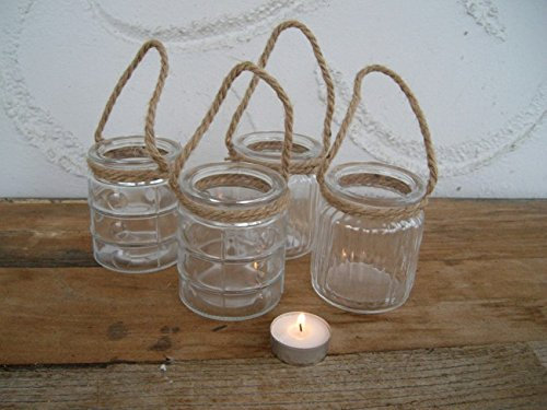 Deko-Impression Traumschöne Windlichtgläser 4er-Set Teelichthalter, Glas klar an Band