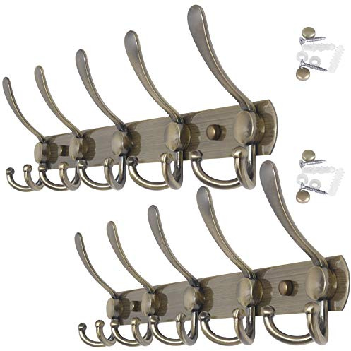 WEBI Coat Rack Wall Mounted,Coat Hanger Wall,Coat Hooks Wall Mounted,Wall Coat Rack with Hooks for Hanging Coats,Hats,Jacket,Clothes,Bronze,2 Packs