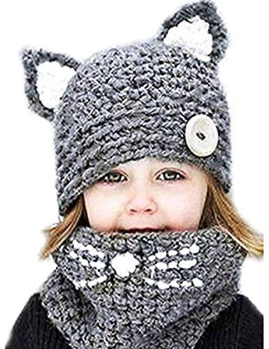 Angel ZYJ Junge Mädchen Schalmütze Baumwolle Winter Strickmütze Kindermütze Kombi-Set Süß Tier Zwei Stile Fuch/Katze Mütze Warm (Style 3)