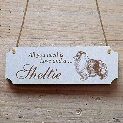 Schild « SHELTIE » 20 x 6,7 cm - Dekoschild Holzschild Türschild - Hund Haustier