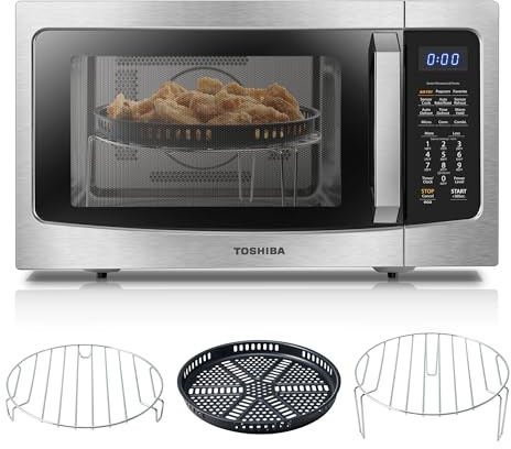 Toshiba Air Fryer Combo 4-in-1 Countertop Microwave Oven, Smart Sensor, Convection, Mute Function, Position Memory 13.6 Turntable, 1.5 Cu Ft, 1000W, Silver, ML-EC42P(SS)