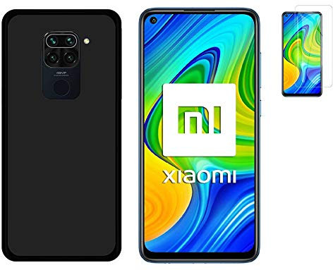 Todobarato24h Funda Compatible con Xiaomi Redmi Note 9 (6.53) Negra TPU Lisa Silicona + Protector Cristal Templado