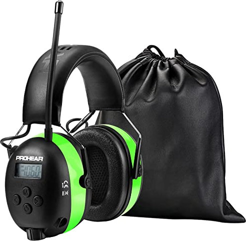 PROHEAR Ear Defenders with AM FM Radio for Mowing, Bluetooth Earmuffs for Workshop, Hearing Protector Noise Reduction Headset for Gardening, Green