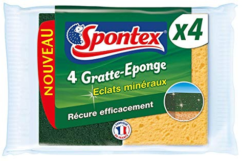 SPONTEX – Gratta di spugna con setole minerali, 4 spugne abrasive verdi con minerali di silice