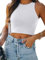 REORIA Women Sexy Sleeveless Racer Back Tank Tops Halter Neck Crop Tops White Large