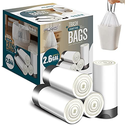FORID Lot de 240 Poches Plastique Sacs Poubelle Jetables avec Cordon de Serrage pour Chambre à Coucher, Salle de Bain, Bureau, Maison - 10 Litres