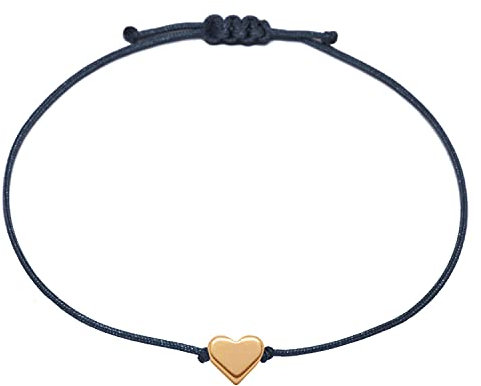 Selfmade Jewelry Armband Damen Herz Roségold Handgemachtes Makramee Armbändchen mit Herzchen Größenverstellbar Inkl. Geschenk-Verpackung (Rosegold - Dunkelblau)