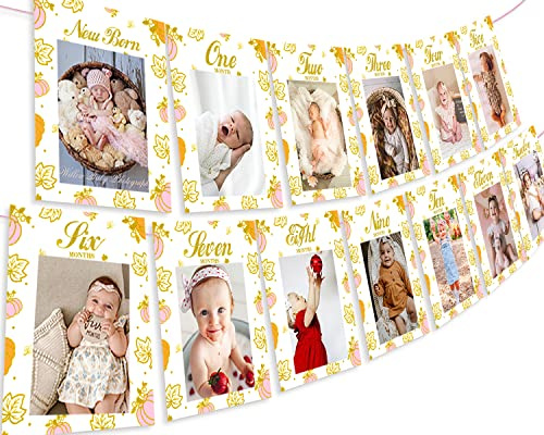 Sursurprise Kürbis 1. Geburtstag Foto Banner Baby Monatliche Meilenstein Girlande von Neugeborenen bis 12 Monate für Mädchen Kürbis 1. Geburtstag Dekorationen Herbst Herbst Thanksgiving Party Supplies