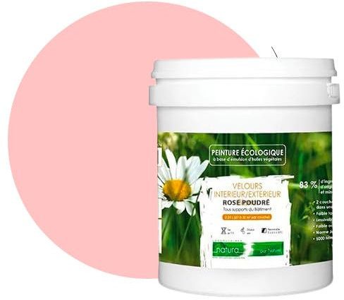 BOX DECO COULEURS Pintura natural ecológica interior exterior con aspecto terciopelo Natura – 1 l/13 m² [Clase energética A+], rosa polvoreado