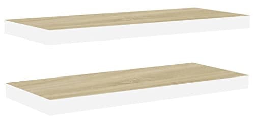 vidaXL 2X Schweberegal Wandregal Schwebend Bücherregal Wandboard Hängeregal Dekoregal Freischwebend Regal Eichenoptik Weiß 80x23,5x3,8cm MDF