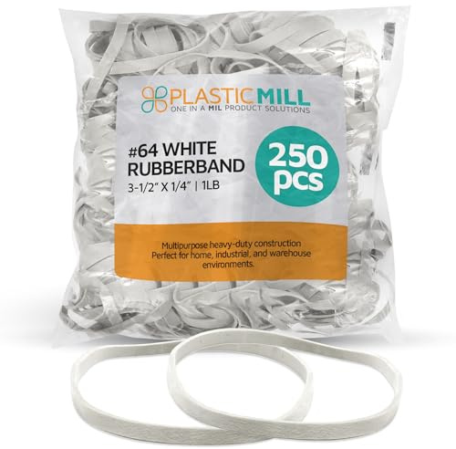 PlasticMill Rubber Bands - #64 Size - White Rubberbands - 1LB/250 Count