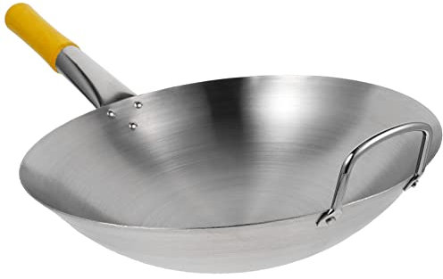 Kichvoe 1 Pc Wok Monomando Sartén Para Verduras Fry Pan Wok Con Mango De Madera Wok Electrico Sartén Wok De Acero Wok De Metal Salteado Al Wok Chino Olla Caliente Acero Inoxidable Trabaja