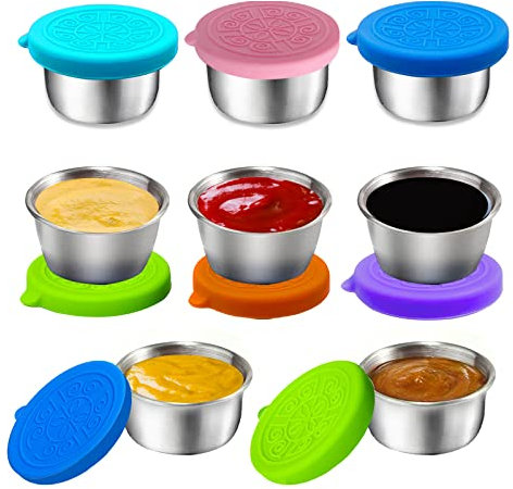 8 Piezas Recipientes para Salsas Mini, 50ml Pequeño Recipiente para Salsa de Acero Inoxidable con Tapa de Silicona Recipientes Pequeño para Salsa Herméticos y Reutilizable para Llevar y Picnics