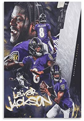 XINGSHANG Poster auf Leinwand, American Football Player Lamar Jackson, 60 x 90 cm