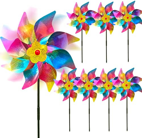 Vogelabwehr Reflektierende Windmühle,Windräder Vogelabwehr,Taubenschreck Taubenabwehr,Windrad Garten Vogel Vogelschreck,Bunte windrad Kinder (8Pcs-B)