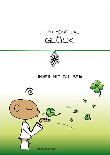 Glücksschmiedin - Glücksbringer Geschenk - der kleine Yogi Glück - Grußkarte mit elastischem Armband in HELLGRÜN und silberfarbenem KLEEBLATT-Anhänger, handgefertigt