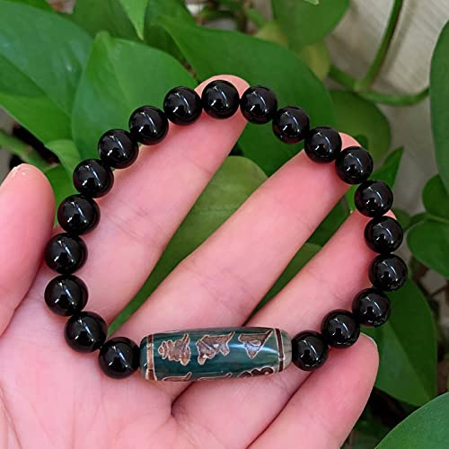 Natürliches Tibetisches Dzi-Armband Reiki Buddha Guanyin Ruyi Drachenauge Agatha Perlen Heilung Schwarzer Onyx Kettenarmband,Sechs Wörter