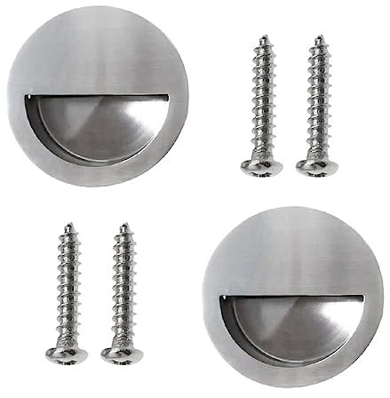 2pcs Maniglia a scomparsa acciaio inox spazzolato satinato impugnatura nascosta Argento maniglia incasso rotonda porte scorrevoli montatura a filo a scomparsa in acciaio inox satinato con 4 viti