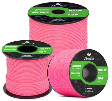 Abma Cord Paracord 2mm 100m 100% Nylon Seil Typ I Schnur mit 1 Kern Allzweckseil - Max. 45kg (100lbs) - Neon Pink