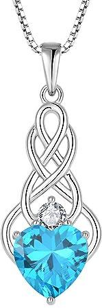 FJ Unendlichkeit Keltischer Knoten Kette Damen 925 Sterling Silber Aquamarin Halskette März Geburtsstein Anhänger Geschenke für Frauen Mutter Freundin Mama