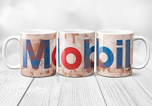 SUPER FABRICA Taza con el logotipo Mobil, Vintage, original y resistente