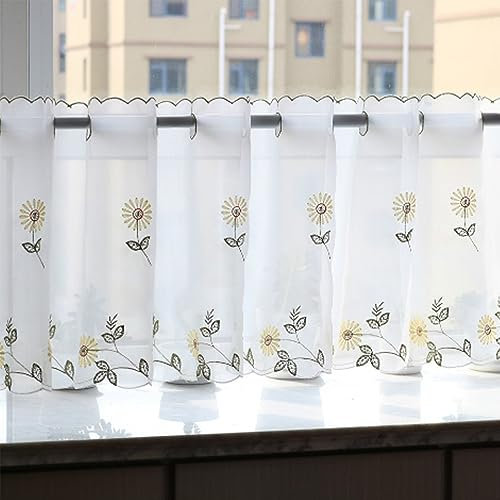 Surwin Cortinas Cortas Ventanas Cocina Cortina de Bistró de Estilo Rústico Puerta Cocina para Ventana, Comedor, Cafetería, Balcón, Dormitorio, Decoración del Hogar (45x110cm,Margarita)