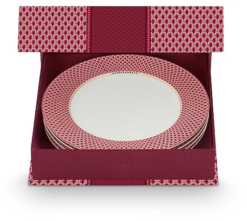 Pip Studio Flower Festival Scallop Speiseteller Dark pink 26,5cm Set4