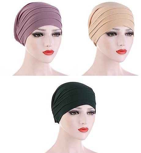 3 Stück Chemo Hat Mütze für Frauen Kopftuch,Baumwolle Slouchy Bandana Turban Chemo Krebs Cap Hijab Kopftücher Schal Hut Kopfbedeckung Schlafmütze Turban Beanie Hüte Muslimisches Chemotherapie-Kappe