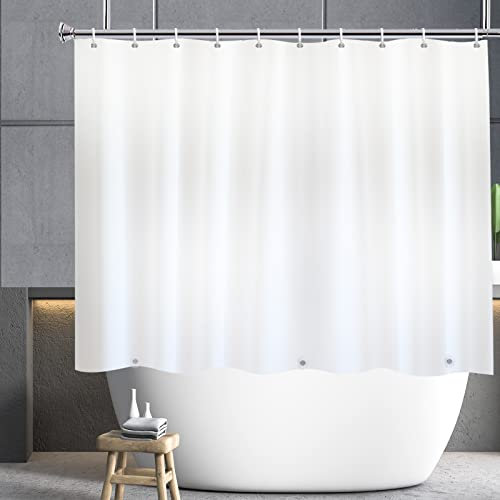YISURE Rideau de douche court, en plastique, 150 cm de hauteur, blanc, plus court, avec ourlet magnétique, largeur 180 x hauteur 150 cm