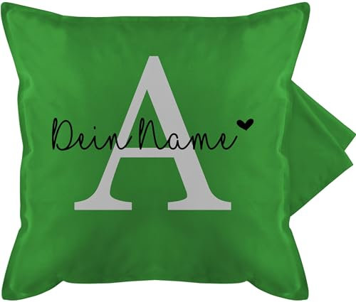 Kissenbezug - Initialen - Buchstabe Name anpassbar Herzchen I Geschenk Anfangsbuchstabe mit Name - 50 x 50 cm - Grün - buchstabenkissen a namenskissen Buchstaben anfangsbuchstaben kuschelkissen