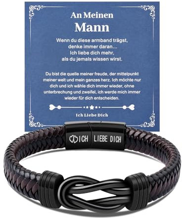 CheersLife Ehemann Freund Geschenke Ideen Von Frau Freundin, Knoten Lederarmband Für Männer Zu Meinem Mann Jahrestag Geburtstag Geschenke Für Ihn Ich Liebe Dich Herren Armbänder Leder