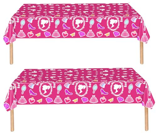 2Pcs Hot Pink Plastic Tablecloth,Bar-bie Table Cloth Birthday Party Disposable Tablecloth,137*274cm Rectangle Plastic Table Cover Party Tableware Table Cloth for Girls Boys Baby Shower Party Supplies