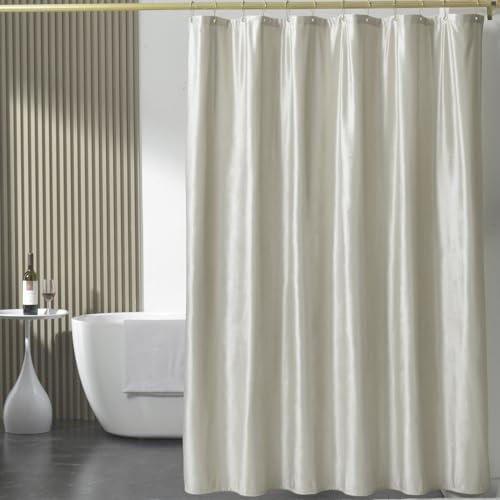 HYAWGE Rideau de douche en velours blanc cassé pour salle de bain 260 g/m² en tissu robuste avec crochets, épais, lavable et imperméable pour hôtels, baignoires, 182,9 x 182,9 cm