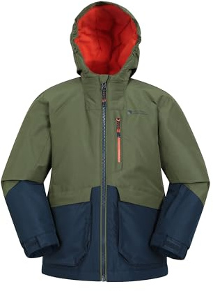 Mountain Warehouse Cosmos Kids Water-Resistant Ski Jacket - Padded Coat with Snowskirt & Front Pockets, Boys & Girls - Winter Skiing, Winter Sports, Walking Khaki Kids Size 7-8 Years