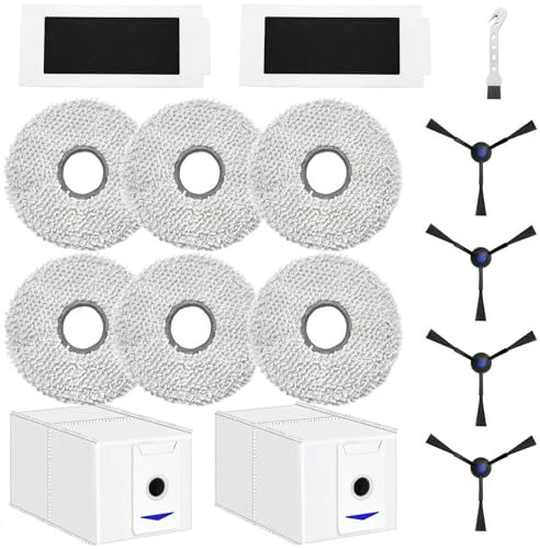 DianSung Zubehör Set für ECOVACS DEEBOT T30 PRO Omni Roboter-Staubsauger Ersatzteil, 6 Wischtücher +2 Staubbeutel + 4 Seitenbürsten +2 Filter