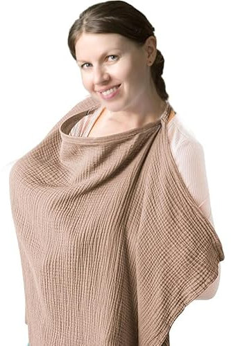 Uskerb Breastfeeding Cover, Soft Cotton Nursing Cover for Breastfeeding - Lightweight, Breathable Breast Feeding Privacy Cover, Full Coverage for Moms in Public (Brown)